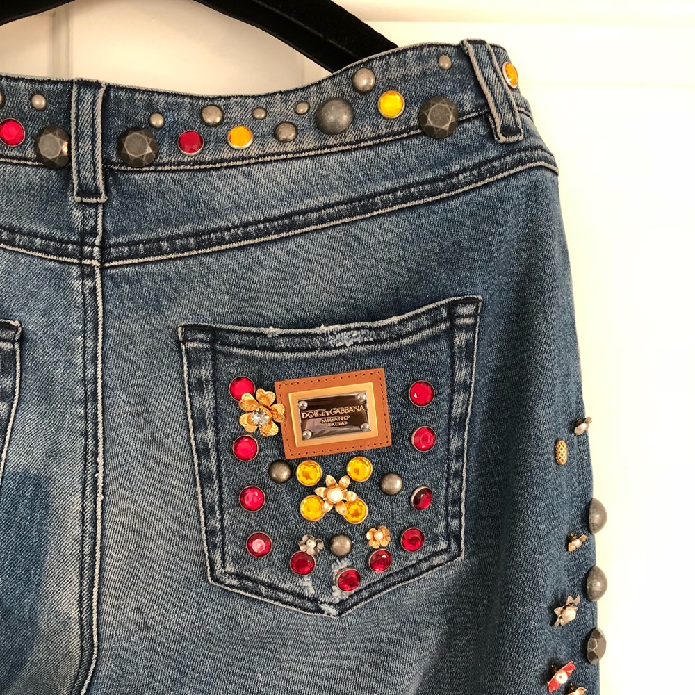Dolce & Gabbana Blue Boyfriend Jeans with Colorful Embellishments